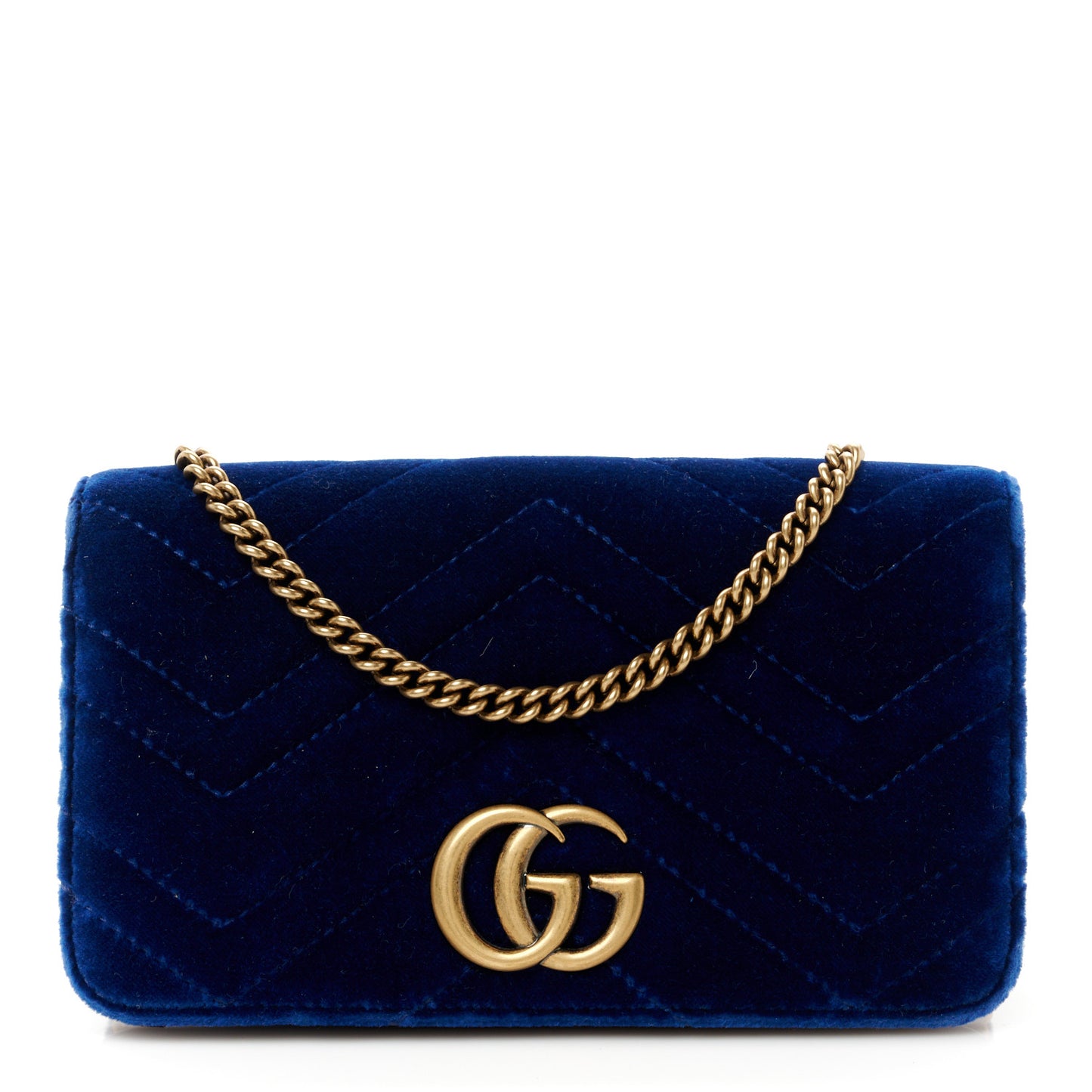 Velvet Matelasse GG Marmont Mini Bag Cobalt Blue