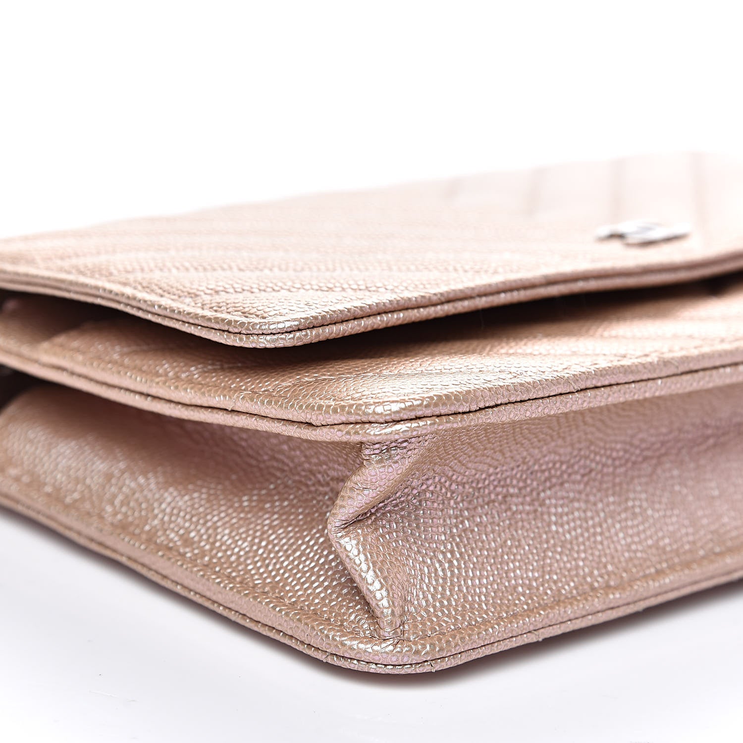 Chanel Metallic Caviar Chevron Quilted Wallet On Chain WOC Light Gold 9 of 14
