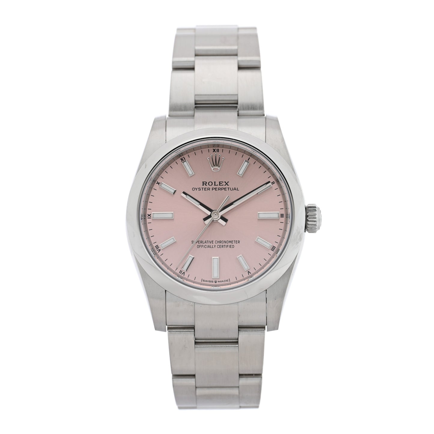 Stainless Steel 34mm Oyster Perpetual Watch Pink 124200