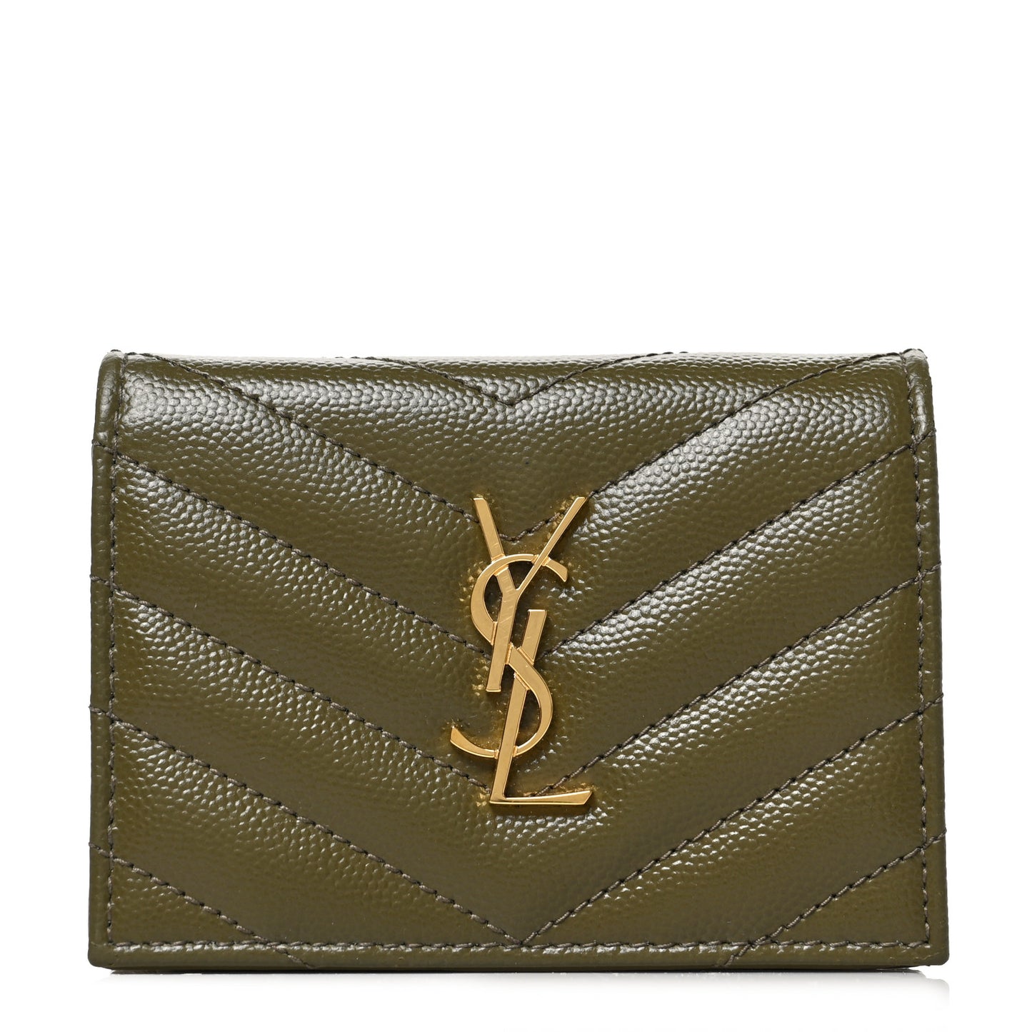 Grain De Poudre Matelasse Chevron Monogram Card Case Kaki