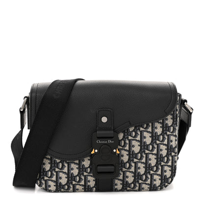 Christian Dior Oblique Jacquard Grained Calfskin Small Saddle Messenger Bag Beige Black 1 of 12