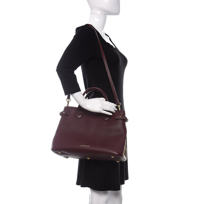 Burberry Grainy Calfskin House Check Medium Banner Tote Mahogany Red 2 of 10
