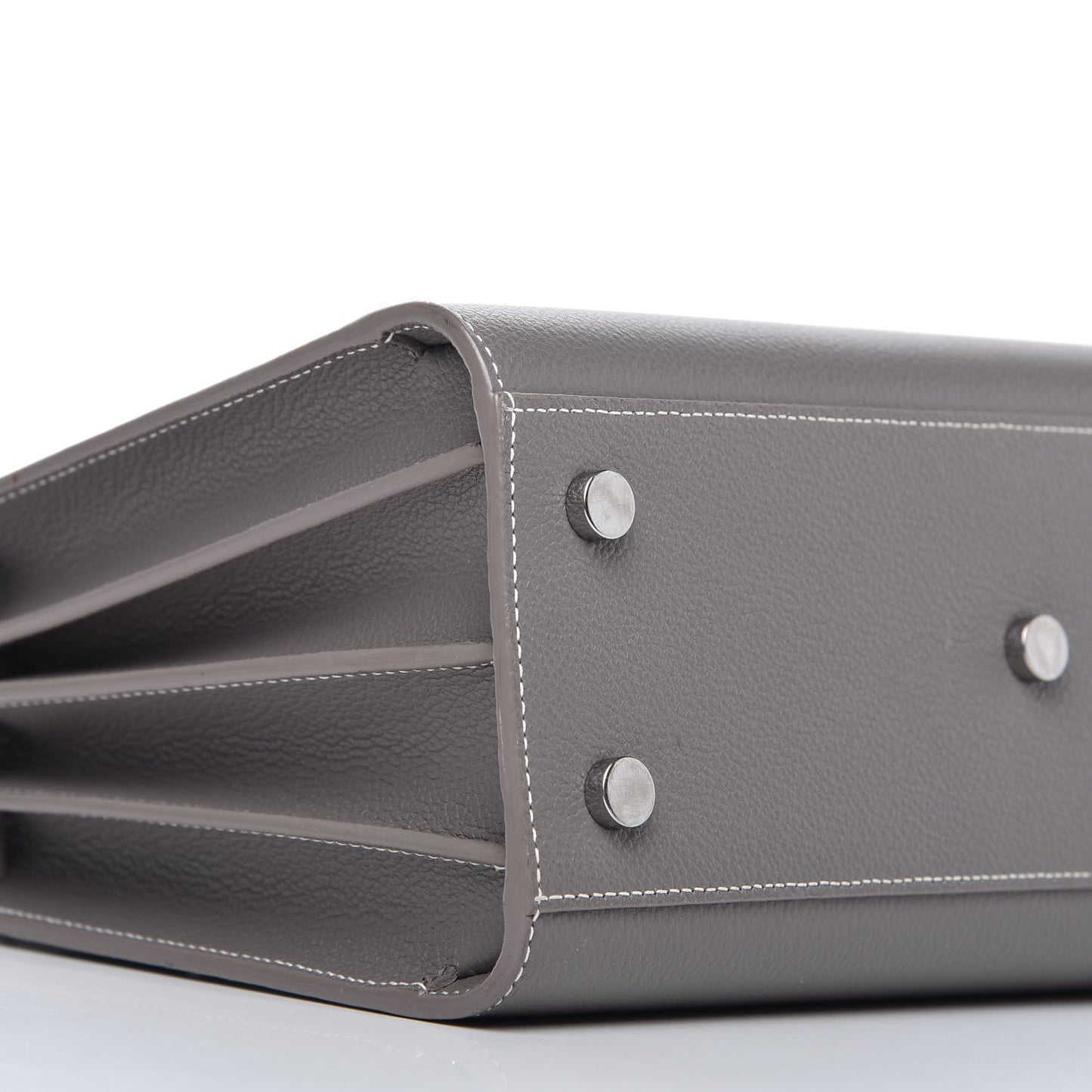 Grained Calfskin Topstich Baby Sac De Jour Fog