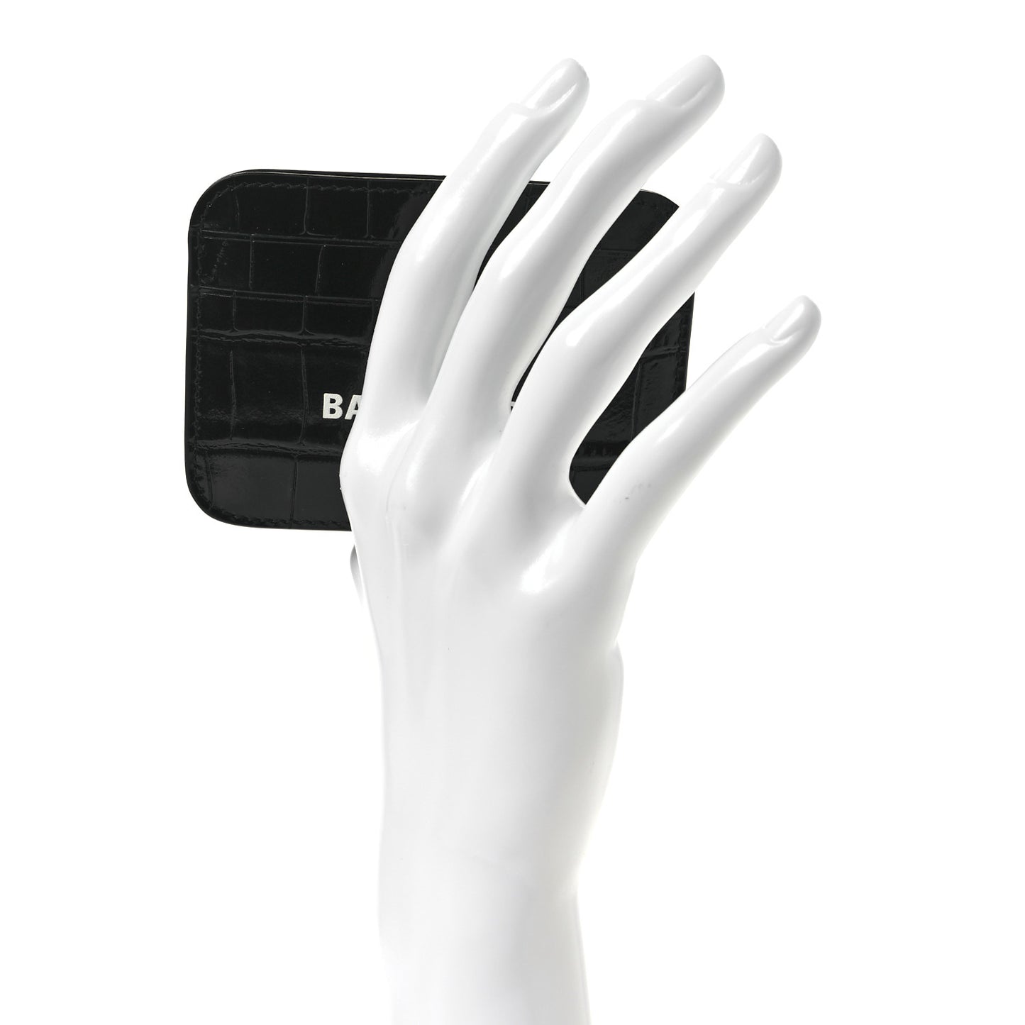 Shiny Calfskin Logo Crocodile Embossed Cash Rounded Card Holder  Black White