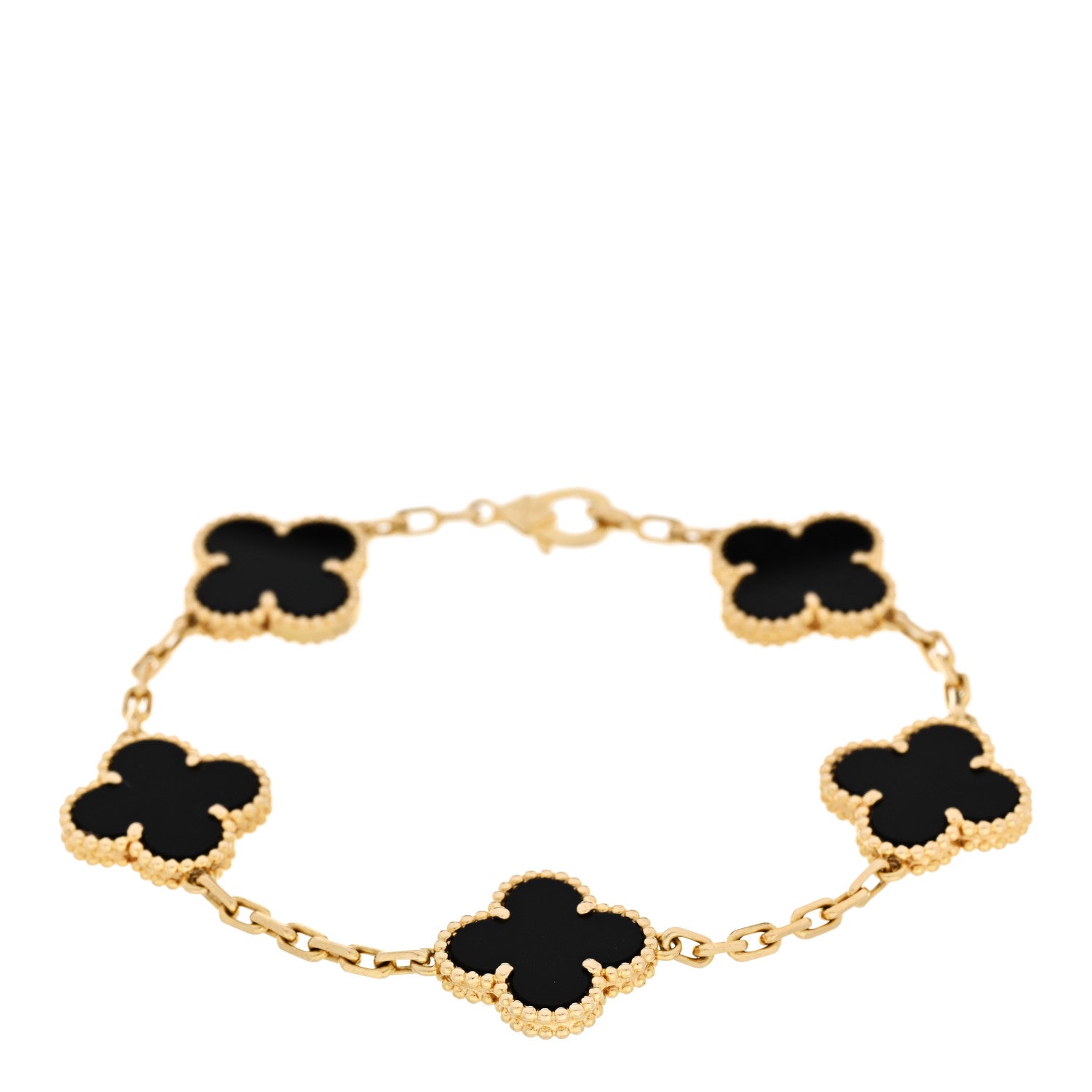 Van Cleef & Arpels 18K Yellow Gold Black Onyx 5 Motifs Vintage Alhambra Bracelet 1 of 4