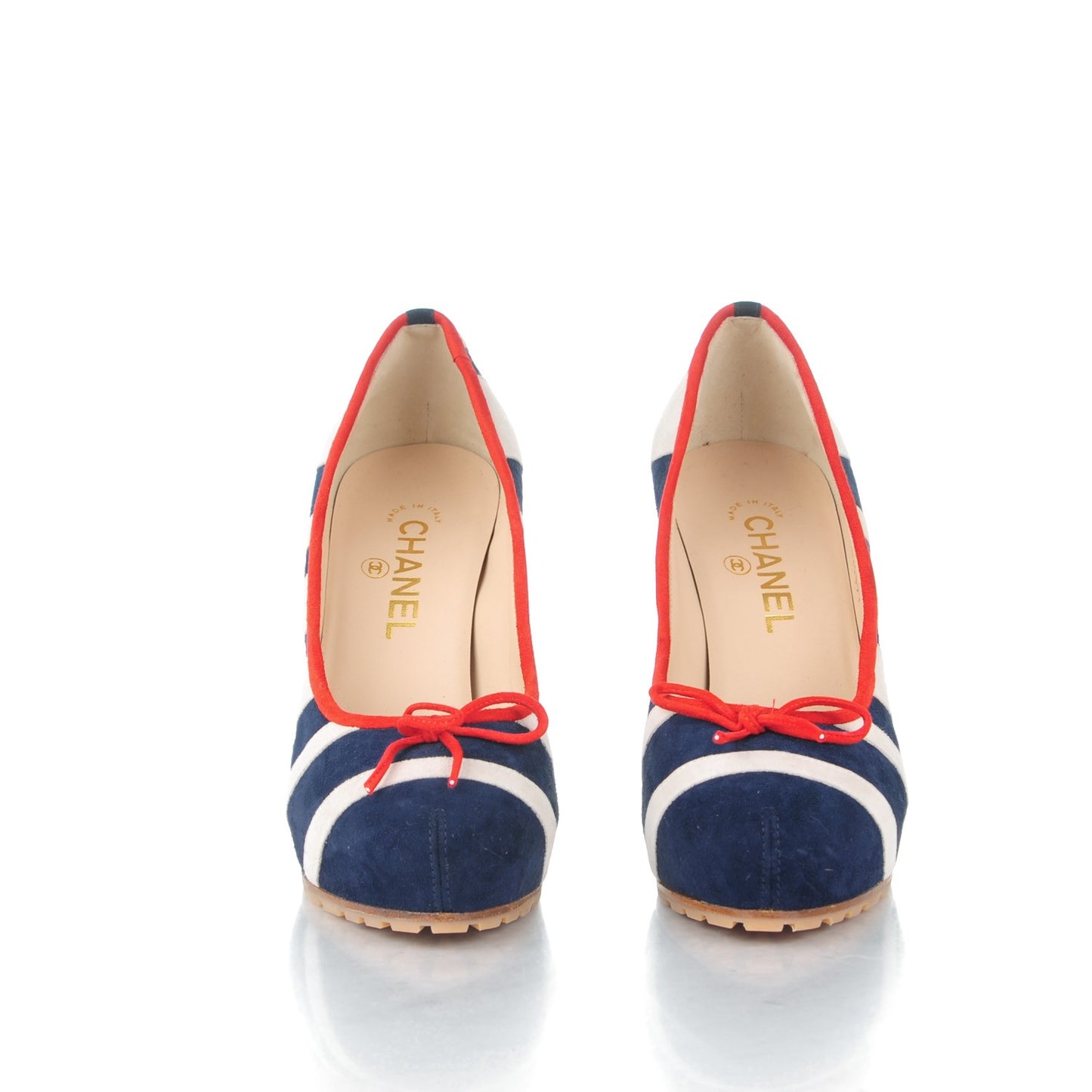 Suede Cork CC Striped Pumps 39 Navy White