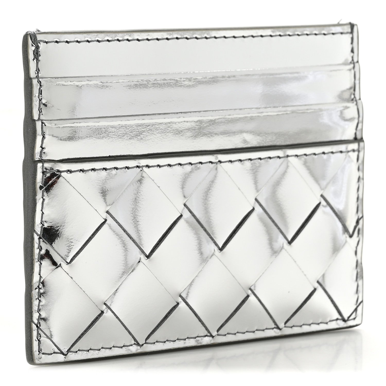 Bottega Veneta Mirror Laminated Nappa Intrecciato Card Holder Silver 3 of 9