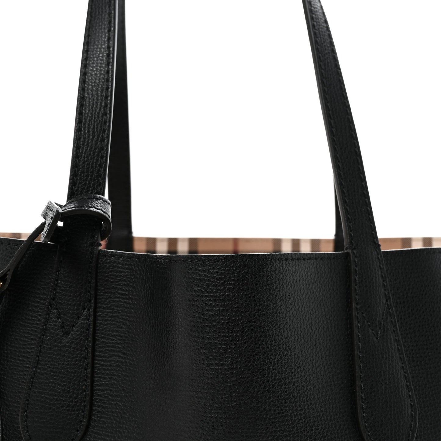 Grainy Calfskin Haymarket Check Small Reversible Tote Black
