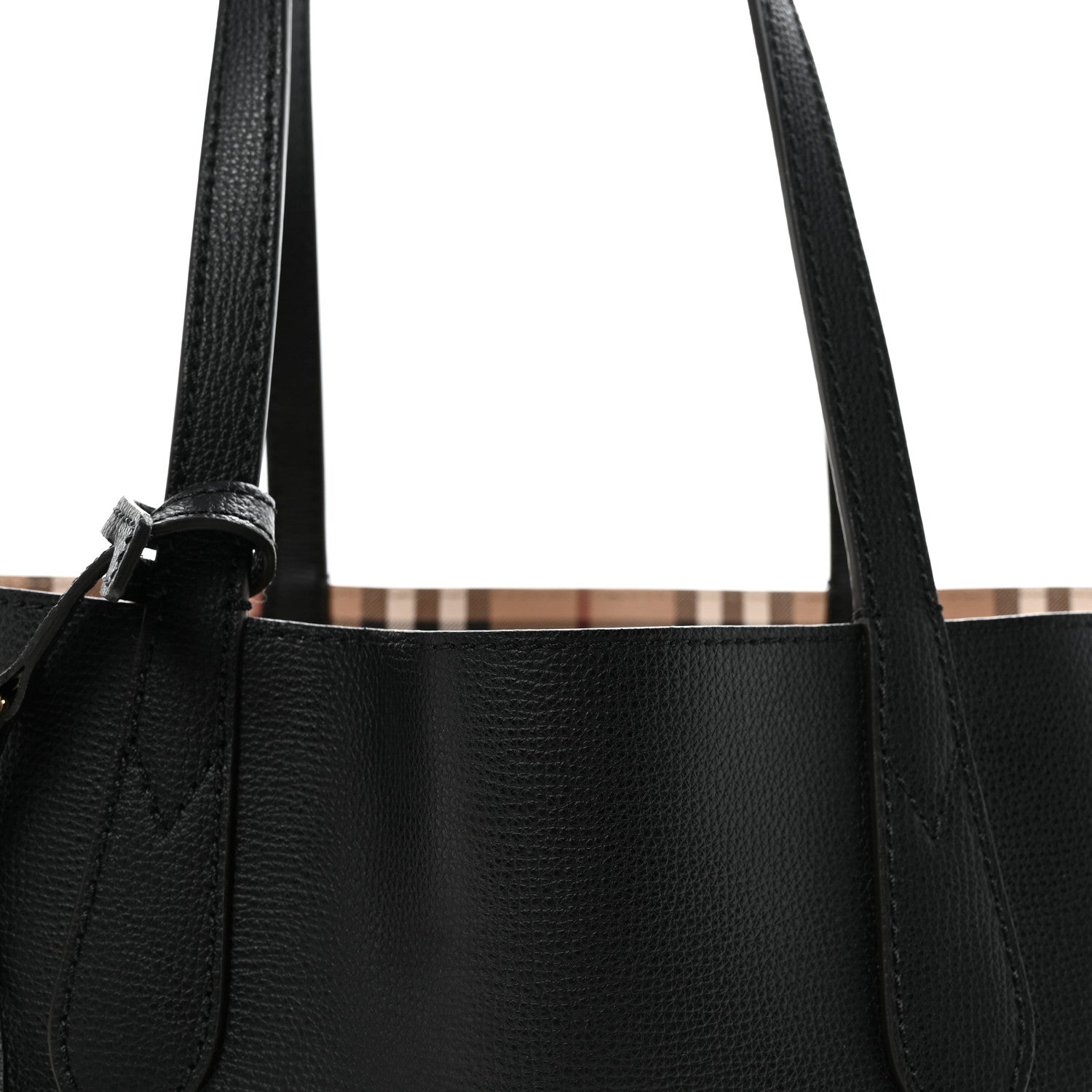 Burberry Grainy Calfskin Haymarket Check Small Reversible Tote Black 7 of 9