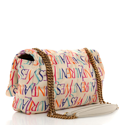 Saint Laurent Silk Carre Rive Gauche Print Patchwork Monogram Medium Jamie Multicolor White 2 of 11