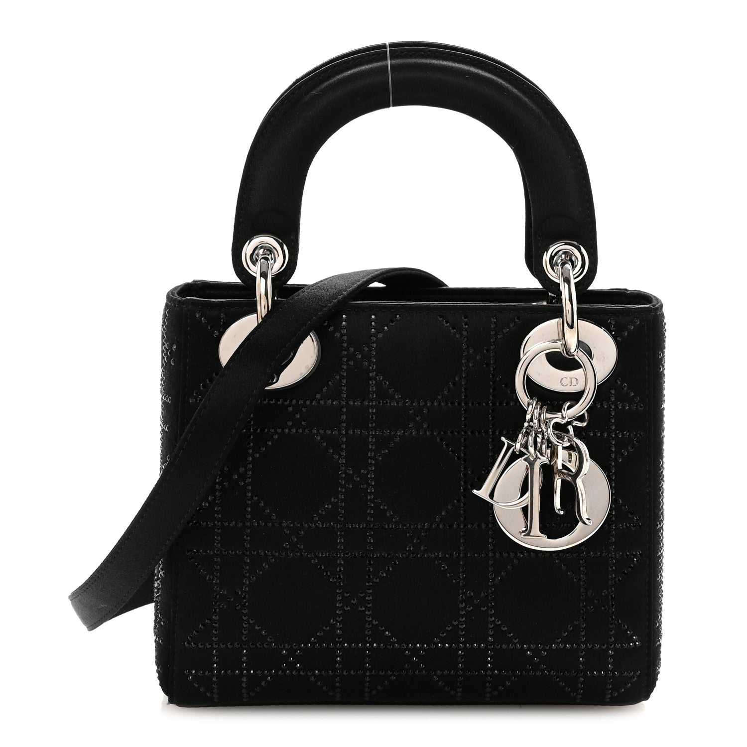 Christian Dior Satin Crystal Cannage Mini Lady Dior Black 1824917