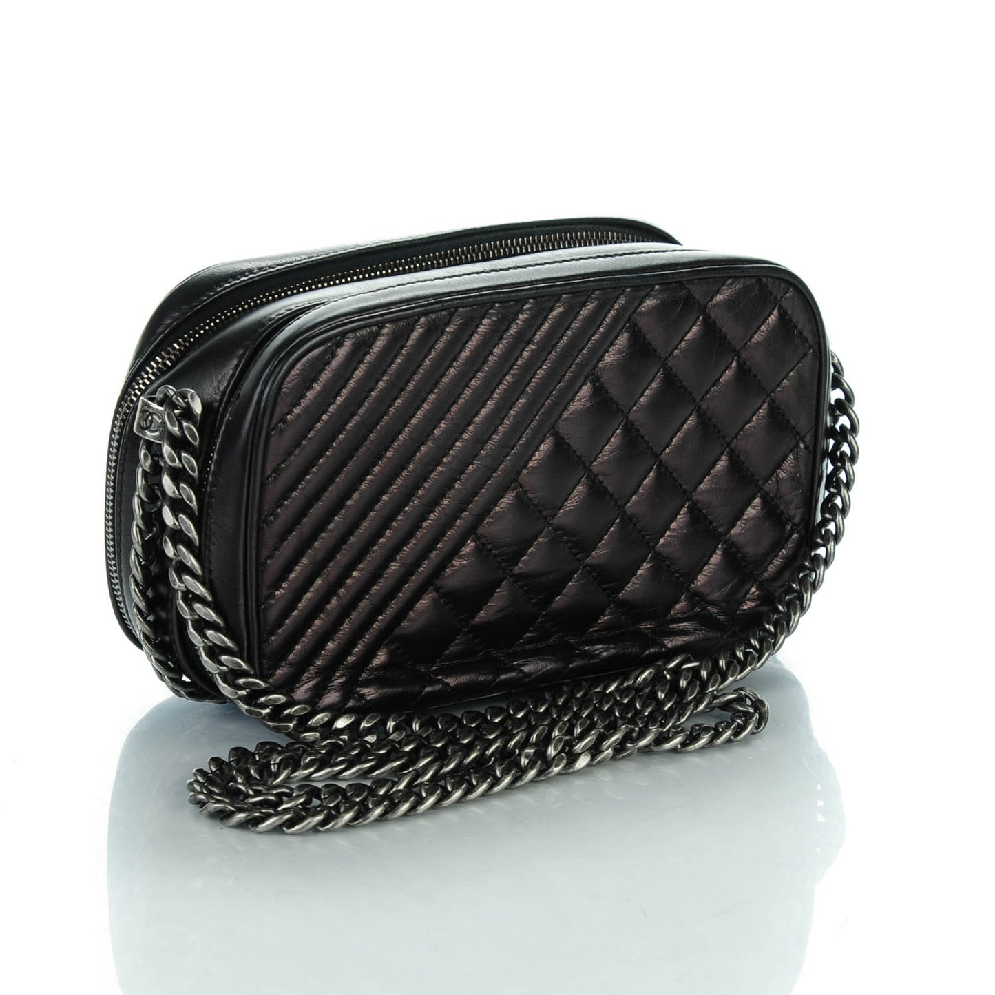 Glazed Calfskin Small Coco Boy Camera Case Black