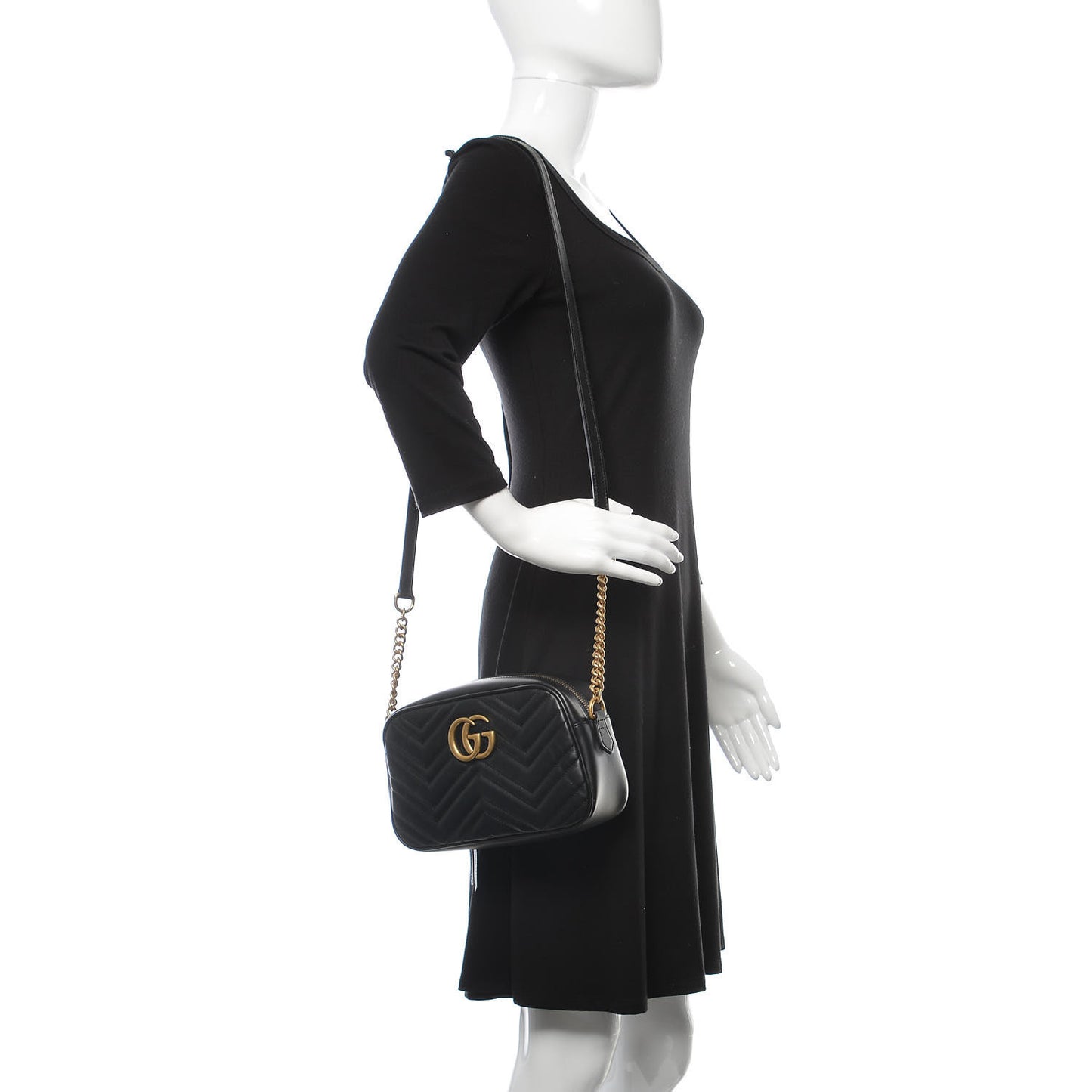 Calfskin Matelasse Small GG Marmont Chain Shoulder Bag Black