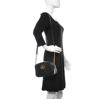 Gucci Calfskin Matelasse Small GG Marmont Chain Shoulder Bag Black 2 of 9