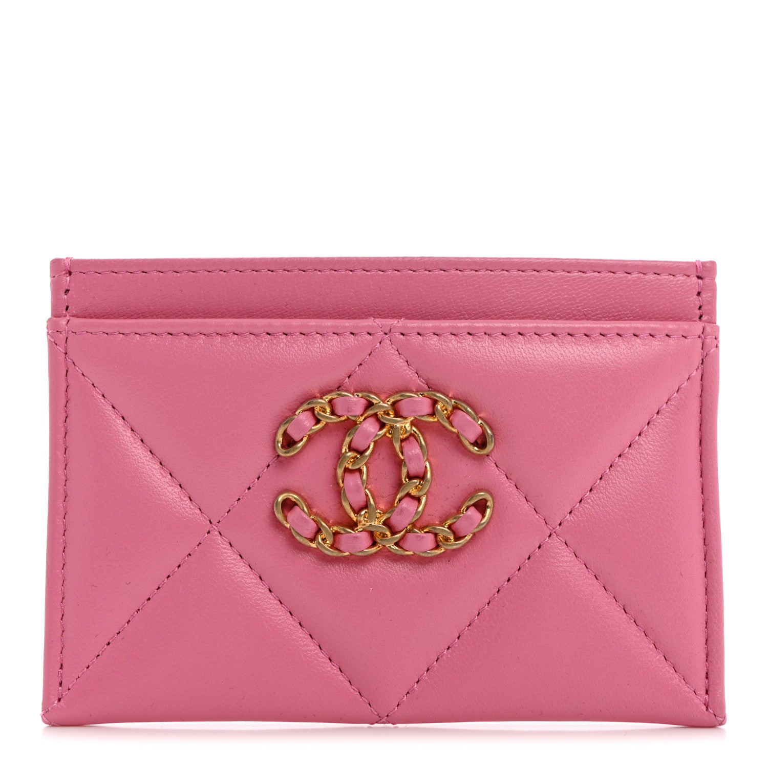 Chanel Lambskin Quilted Chanel 19 Card Holder Pink 1 of 9