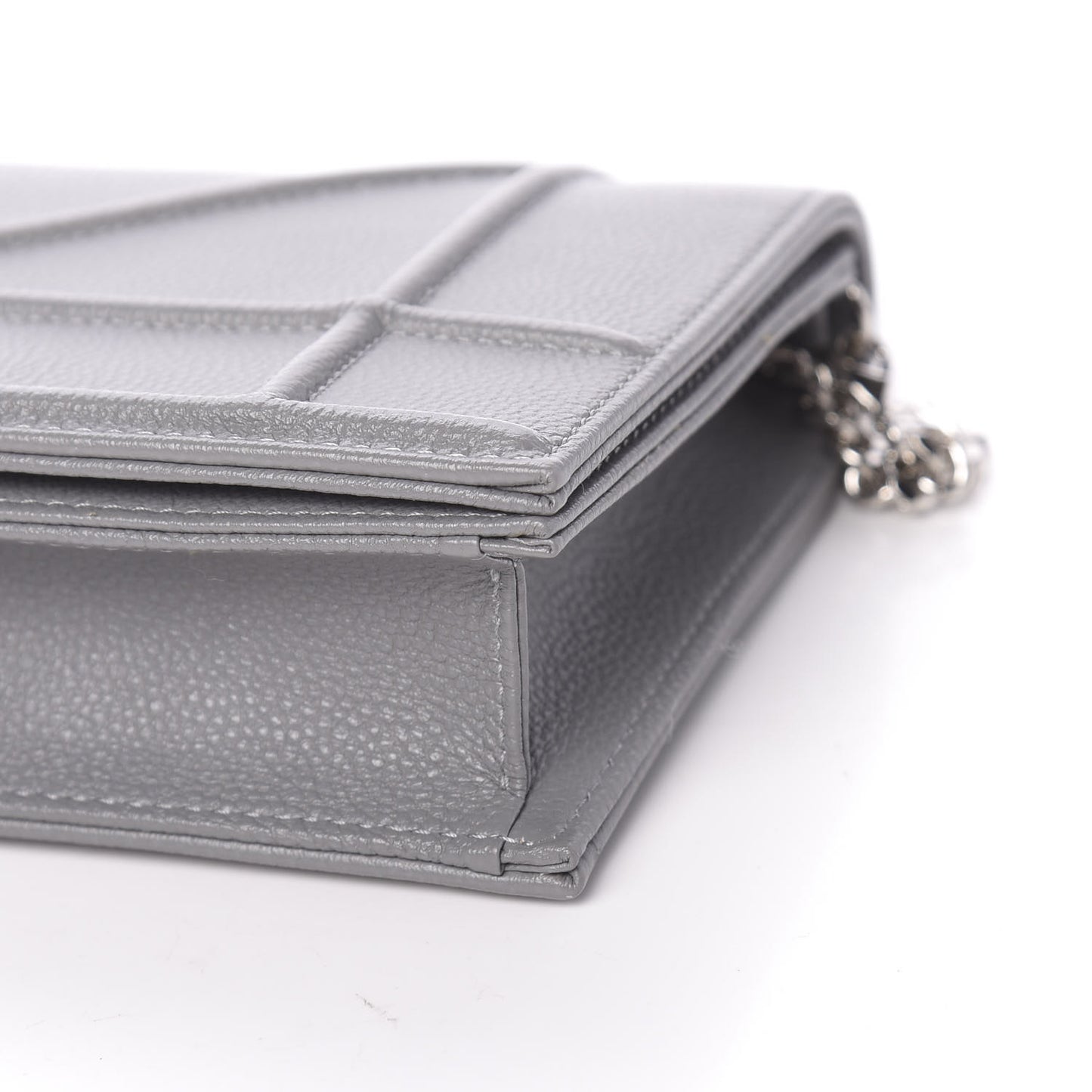 Grained Calfskin Large Diorama Croisiere Chain Wallet Grey