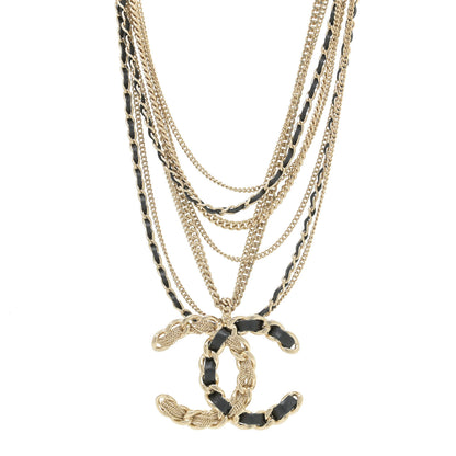 Chanel Pearl Lambskin Chain CC Multi Strand Necklace Gold Black 1 of 6