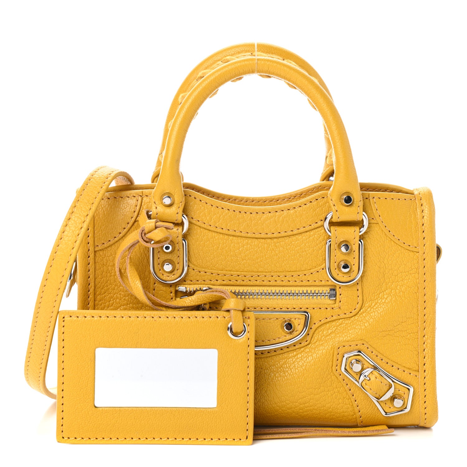 Balenciaga Chevre Silver Metallic Edge Hardware Nano City Jaune Epi 1 of 8