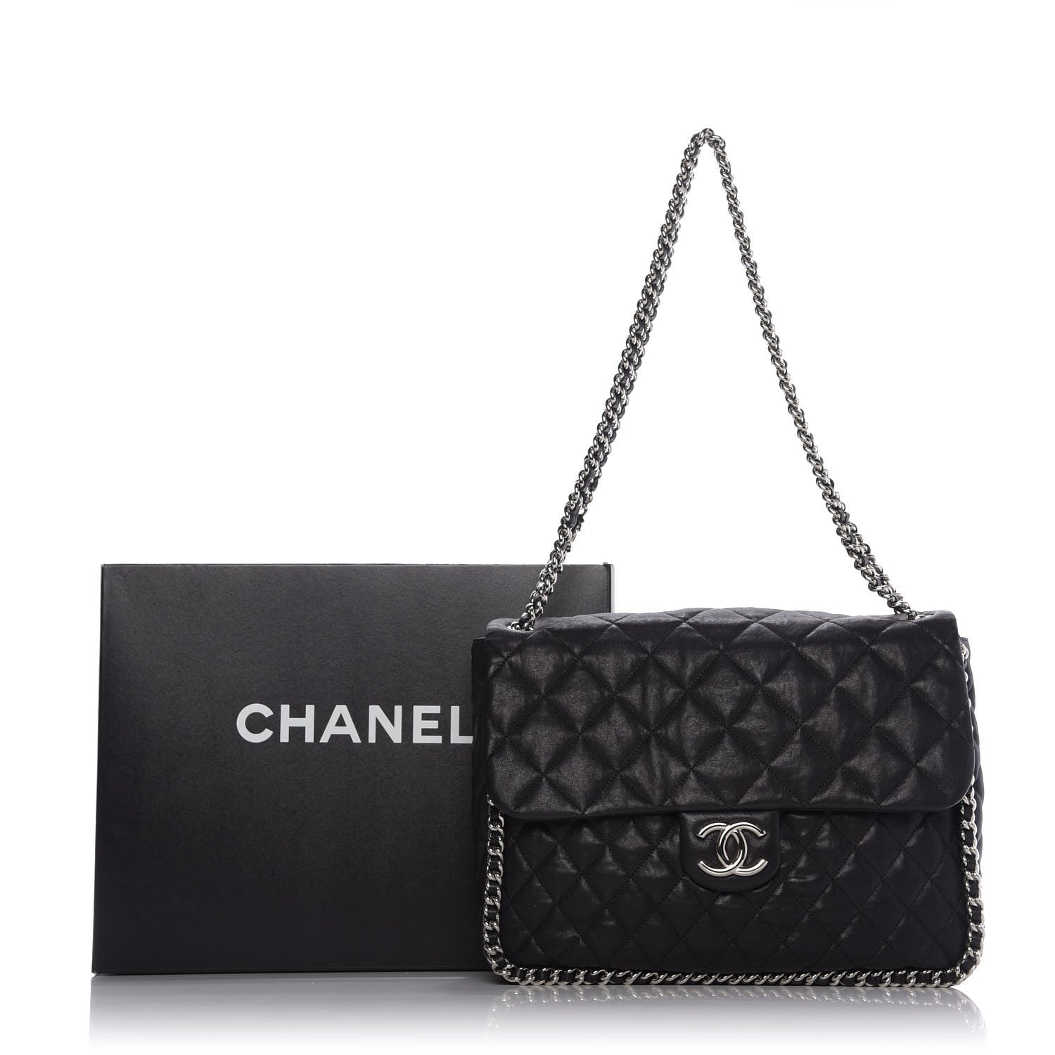 Chanel Washed Lambskin Quilted Maxi Chain Around Flap Black 10 of 10