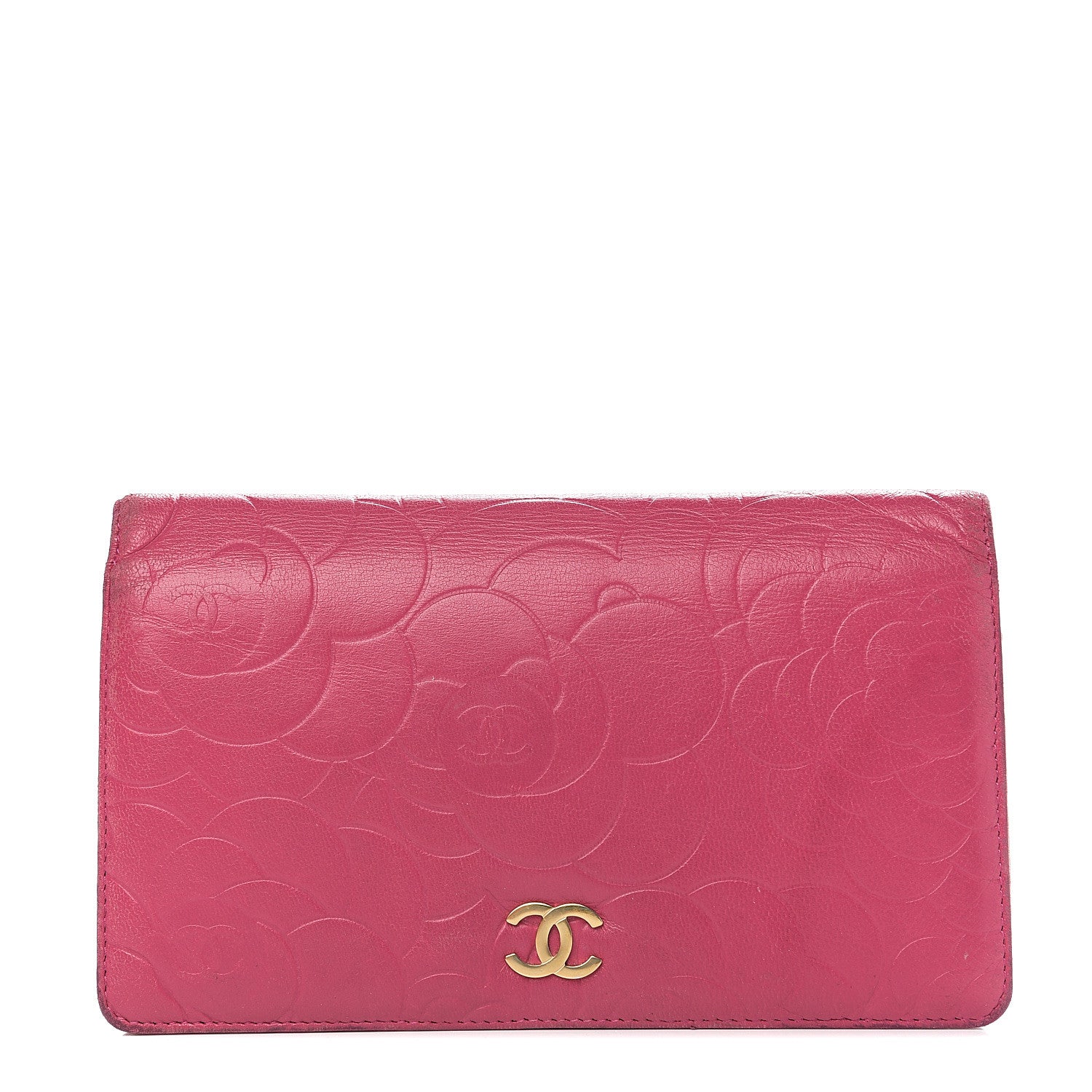 Chanel Lambskin Camellia Embossed Yen Wallet Fuchsia 1 of 13