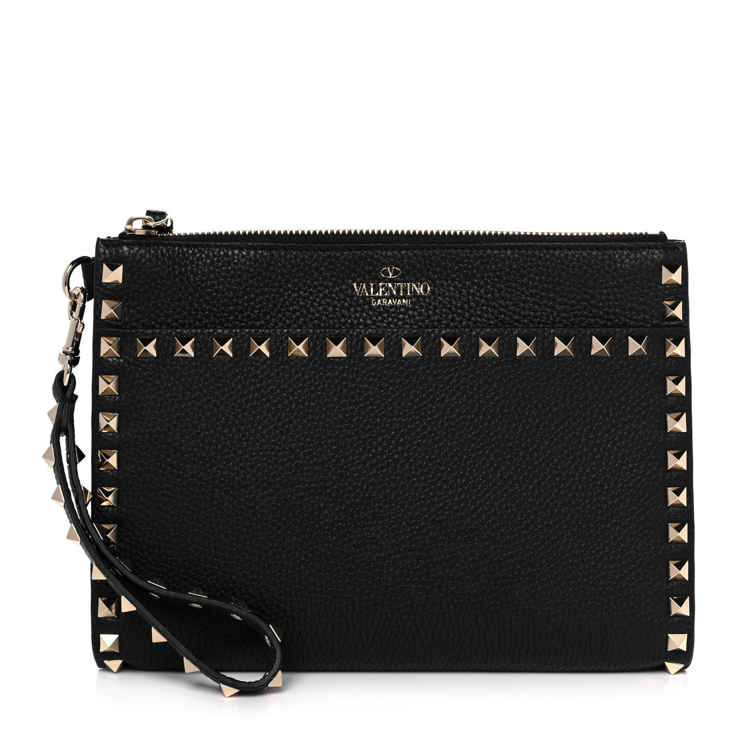 Nappa Medium Rockstud Flat Pouch Black