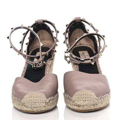 Valentino Garavani Grained Calfskin Rockstud Ankle Wrap Espadrille 15/85mm Wedges 37 Poudre Natural 2 of 7