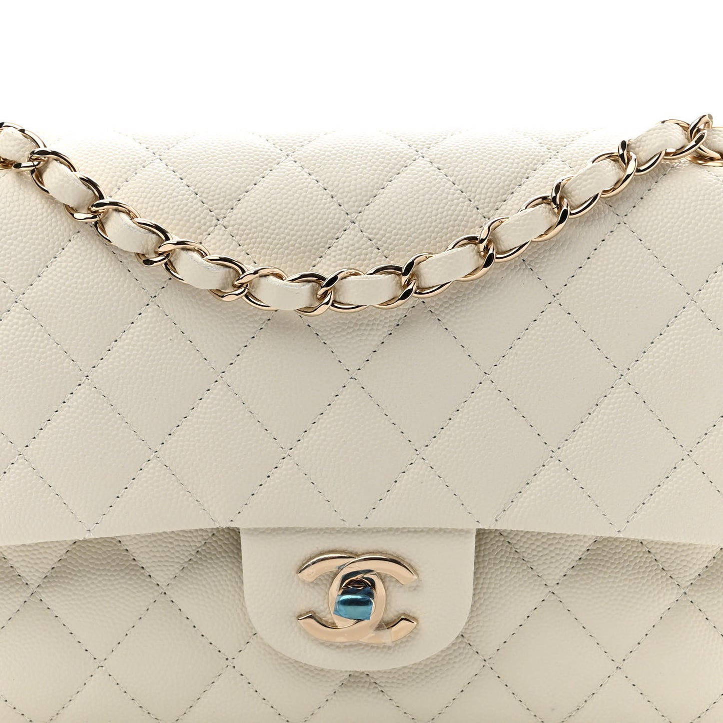 Caviar Quilted Medium Double Flap White