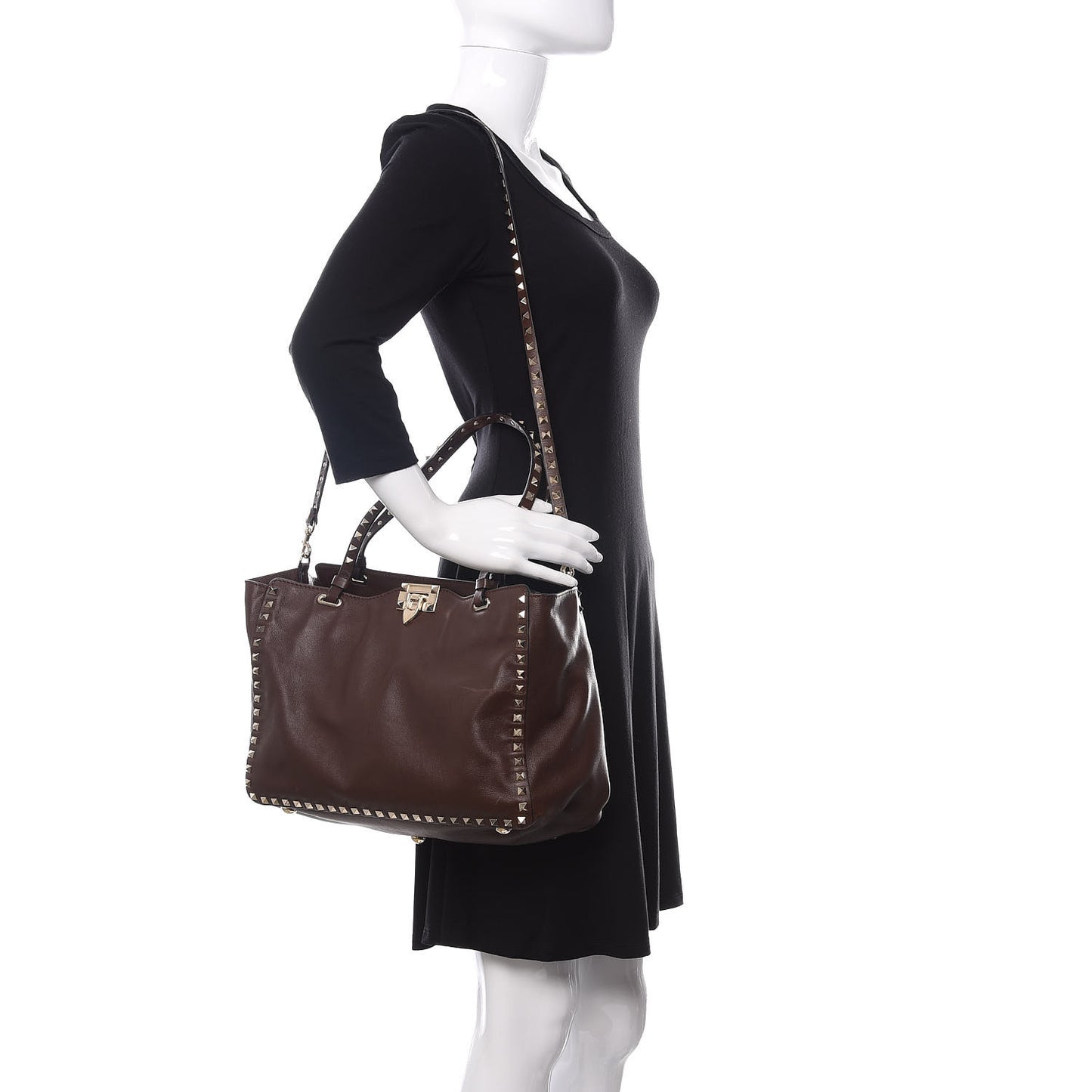 Vitello Medium Rockstud Tote Cacao