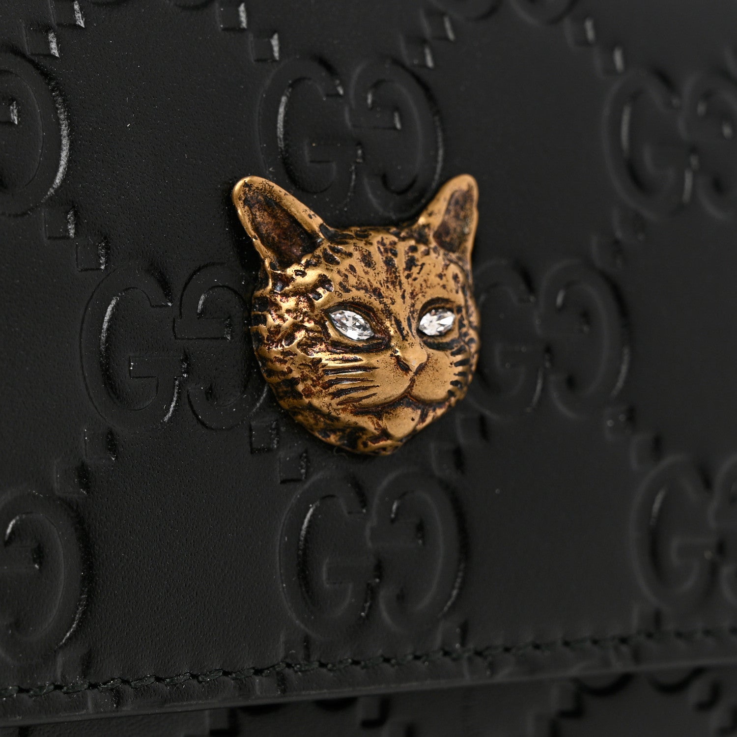 Gucci Guccissima Signature Crystal Cat Flap Wallet Black 6 of 9
