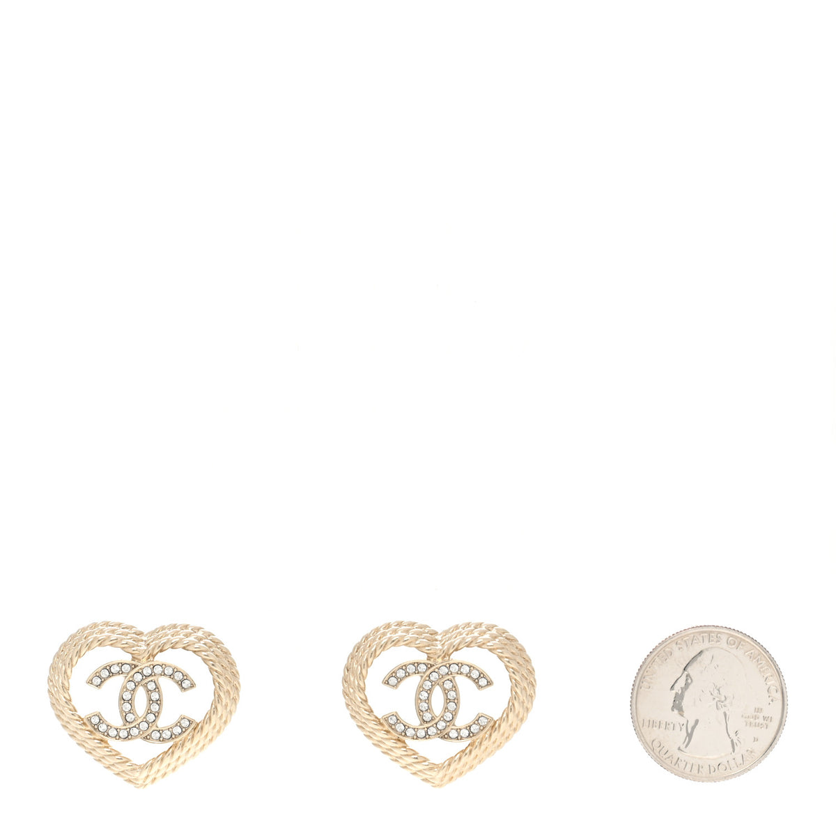 Chanel Crystal CC Twist Heart Earrings Gold 2 of 5