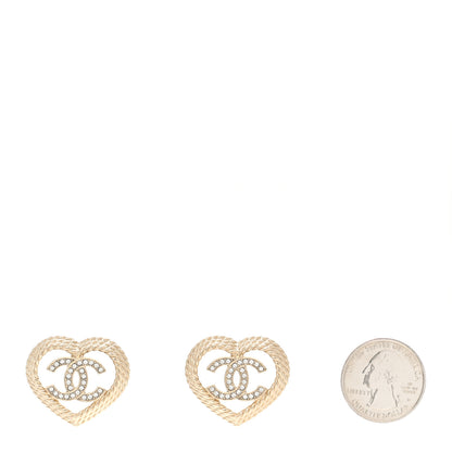 Chanel Crystal CC Twist Heart Earrings Gold 2 of 5