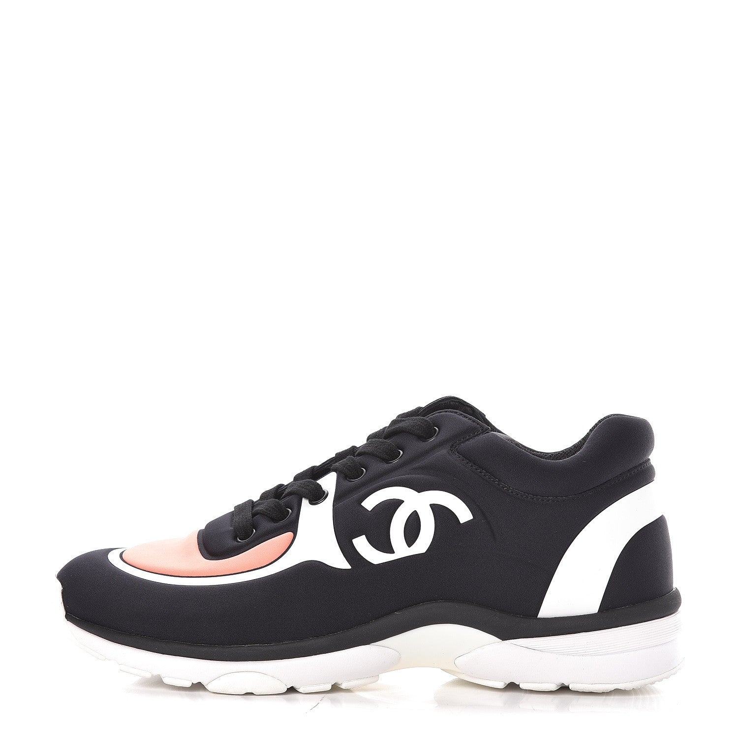 Chanel Lycra Fabric Womens CC Sneakers 39 Black White Pink 1 of 10