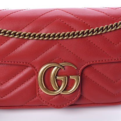 Gucci Calfskin Matelasse Super Mini GG Marmont Shoulder Bag Hibiscus Red 6 of 8