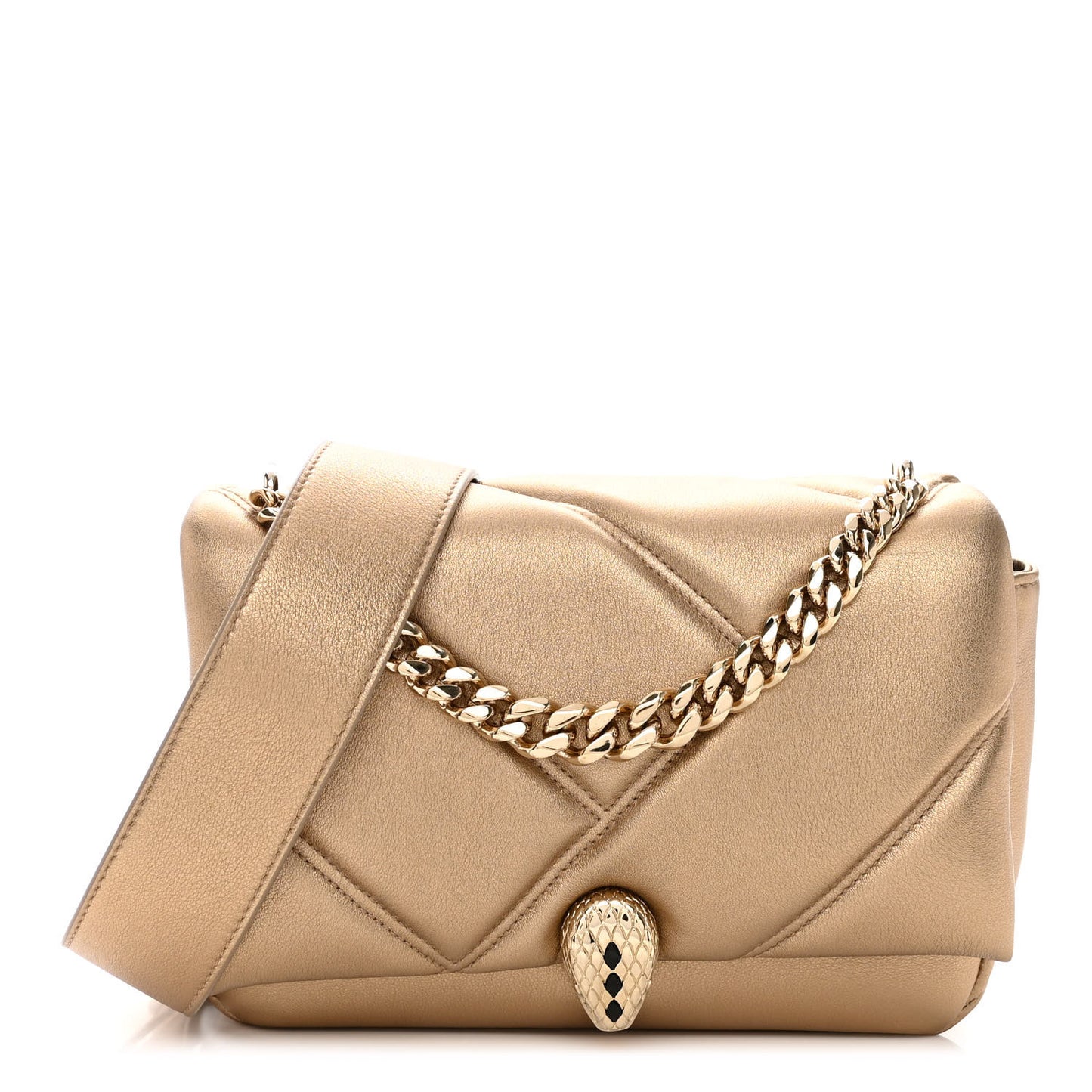 Metallic Calfskin Matelasse Mini Serpenti Cabochon Crossbody Bag Gold