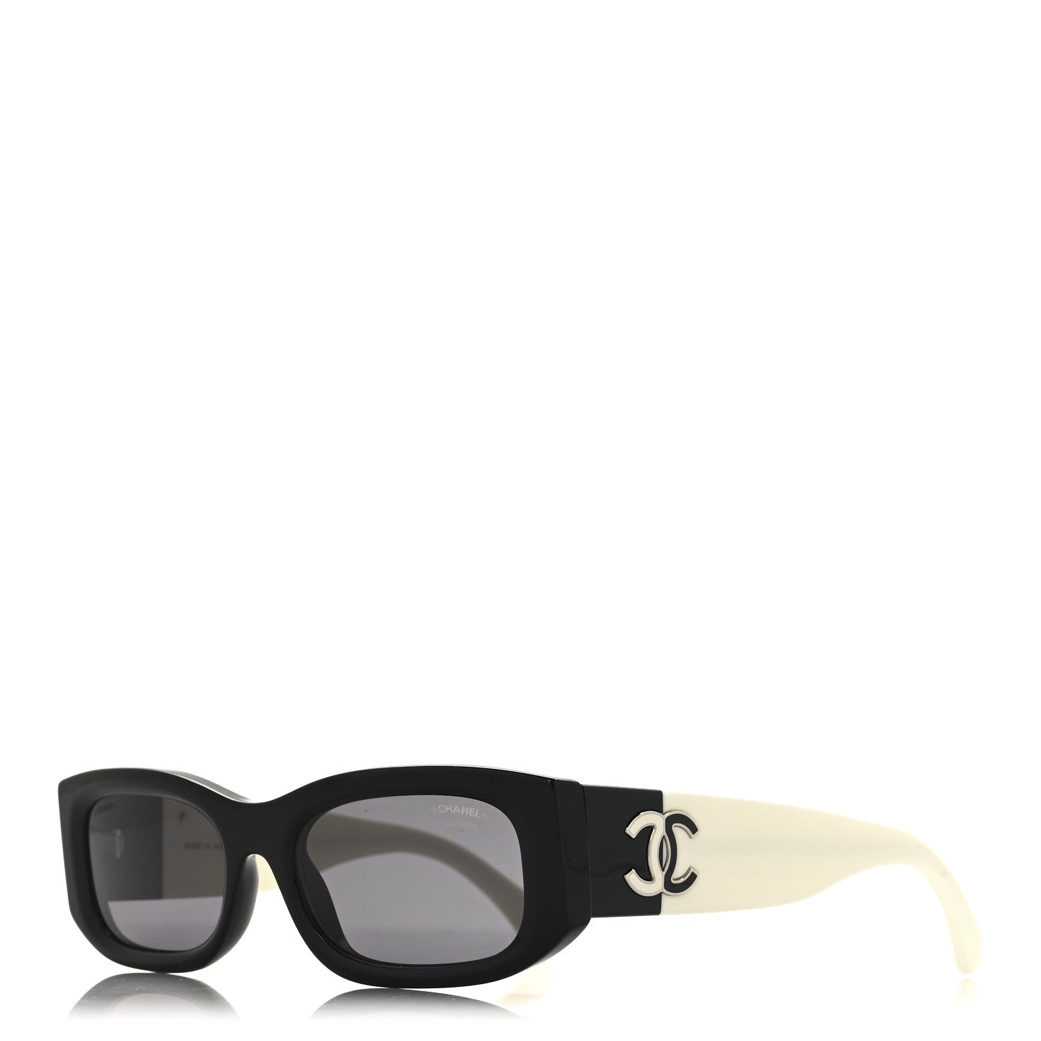 Chanel Acetate Polarized Rectangle Sunglasses 5525 Black White 1 of 7