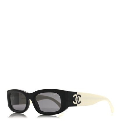Chanel Acetate Polarized Rectangle Sunglasses 5525 Black White 1 of 7