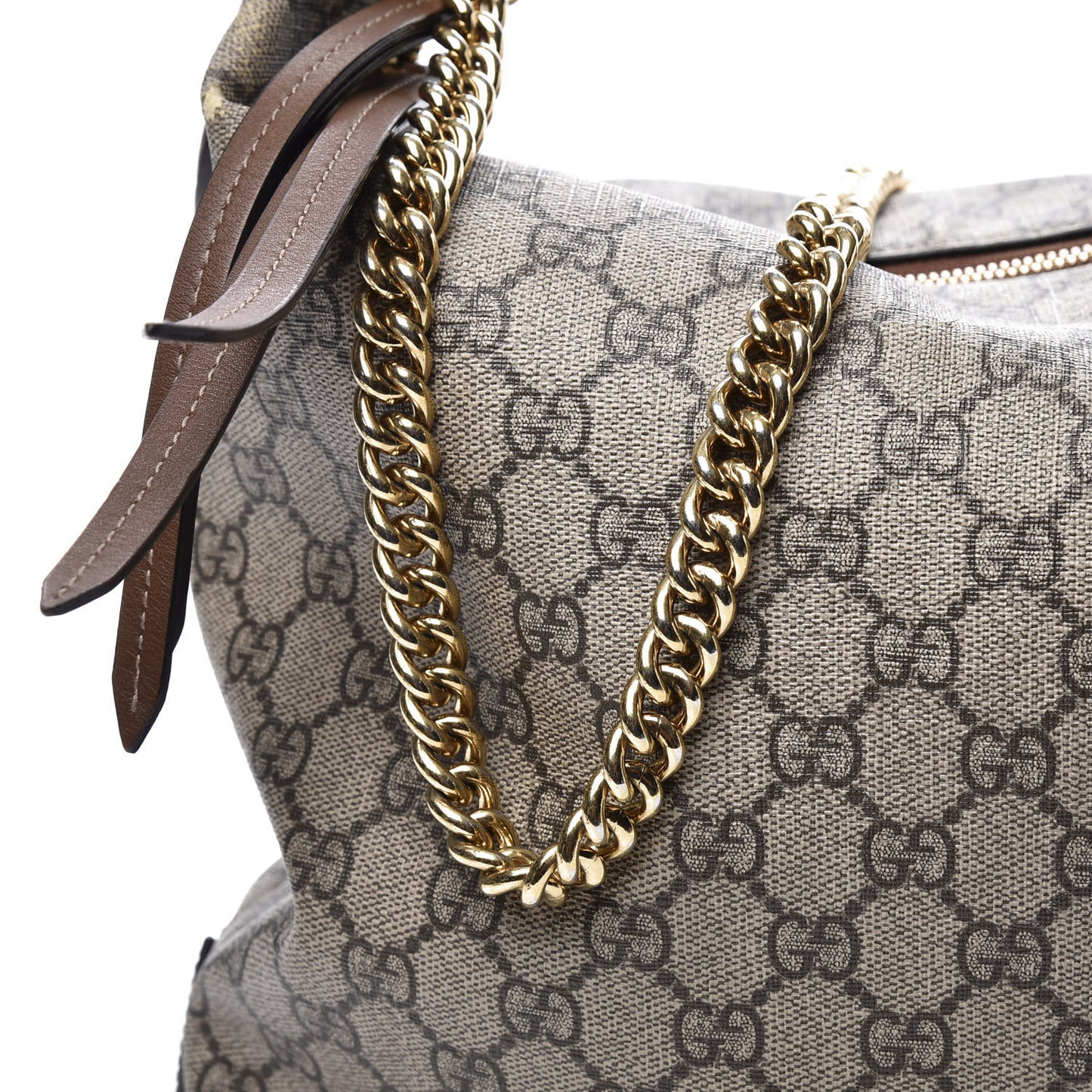 GG Supreme Monogram Large Linea A Hobo Light Brown