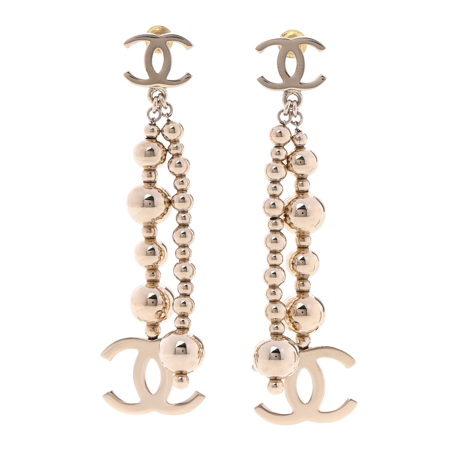Chanel Metal CC Bead Drop Earrings Gold 1 of 5