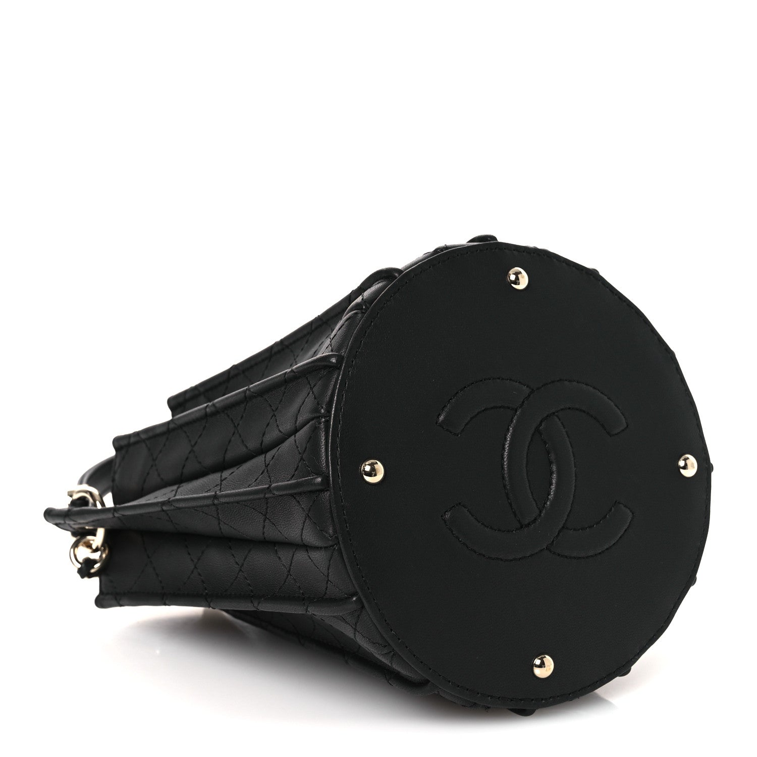 Chanel Calfskin Quilted Pleated Bucket Bag Black 4 of 10