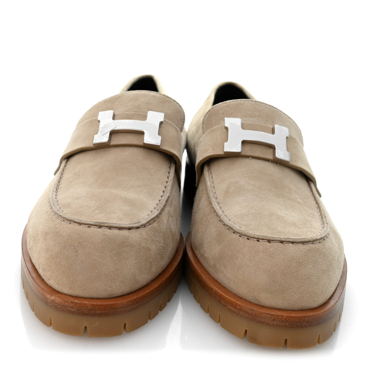 Hermes Suede Goatskin Womens Faubourg Loafers 38 Beige Argile 3 of 10