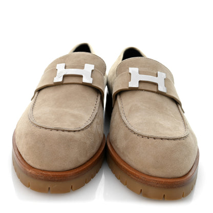 Hermes Suede Goatskin Womens Faubourg Loafers 38 Beige Argile 3 of 10