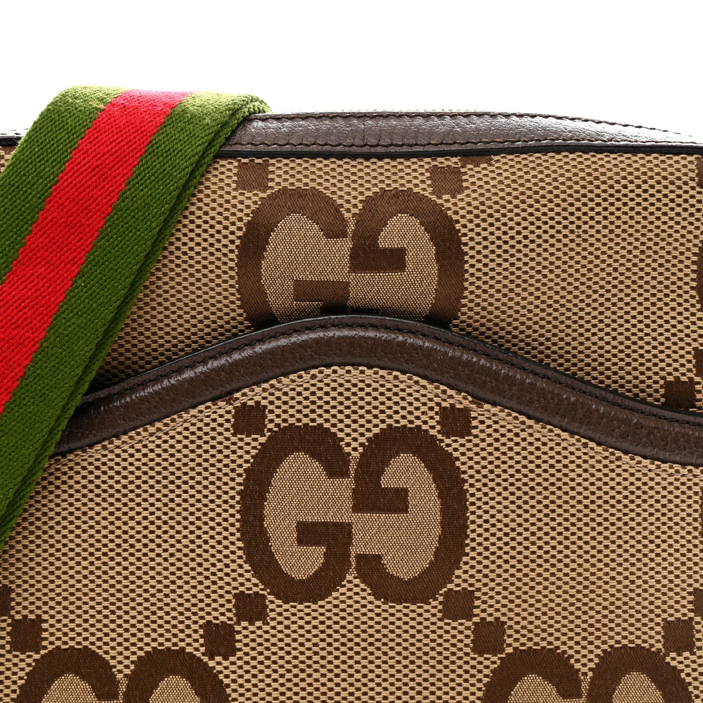 Monogram Jumbo GG Textured Dollar Calfskin Web Messenger Shoulder Bag Camel Ebony New Acero