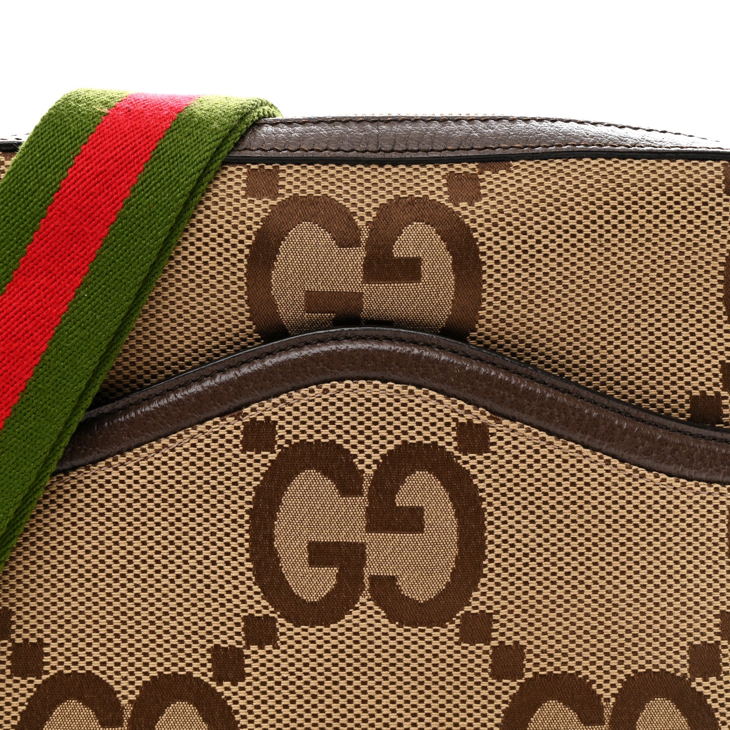 Gucci Monogram Jumbo GG Textured Dollar Calfskin Web Messenger Shoulder Bag Camel Ebony New Acero 8 of 13
