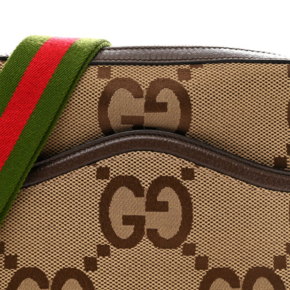 Gucci Monogram Jumbo GG Textured Dollar Calfskin Web Messenger Shoulder Bag Camel Ebony New Acero 8 of 13