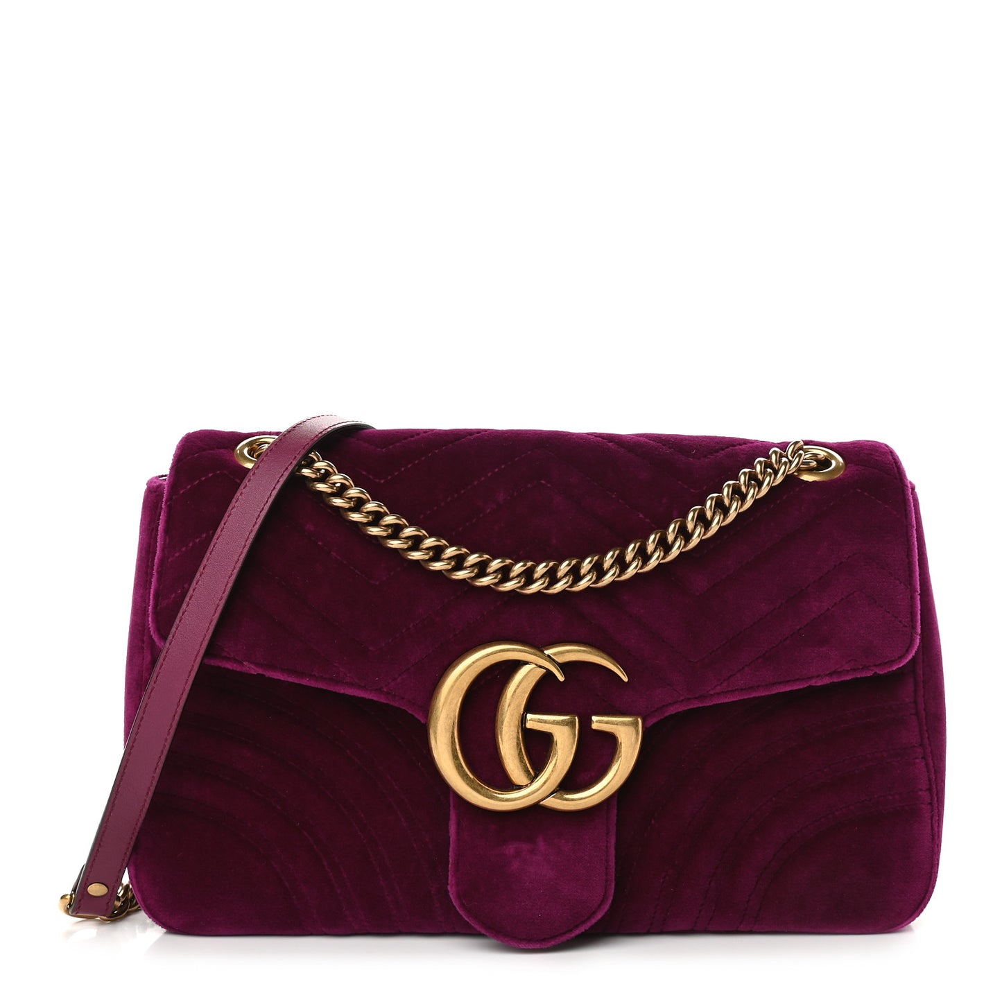 Velvet Matelasse Medium GG Marmont Shoulder Bag Fuchsia Violet Cyclamen