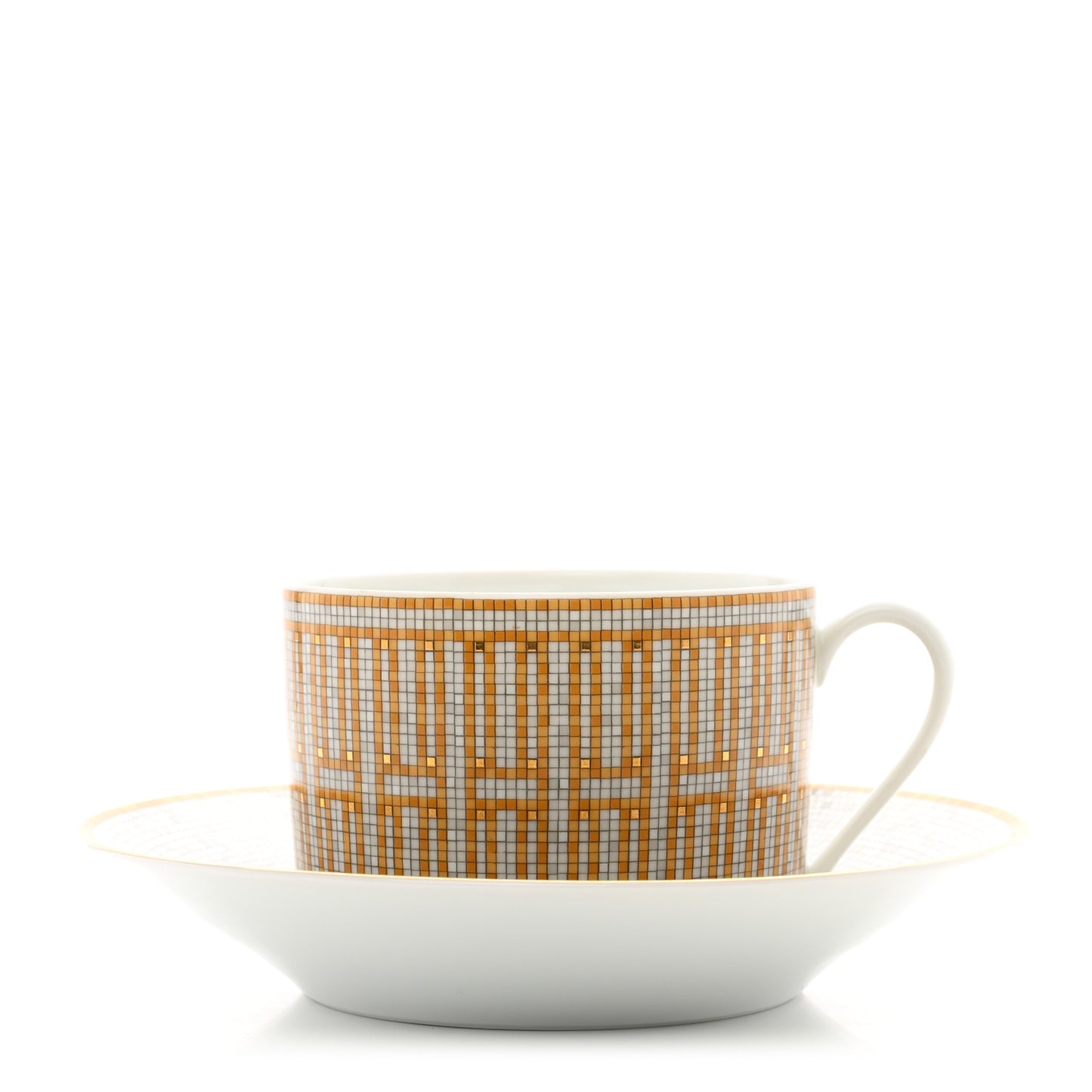 Porcelain Mosaique Au 24 Gold Breakfast Cup and Saucer