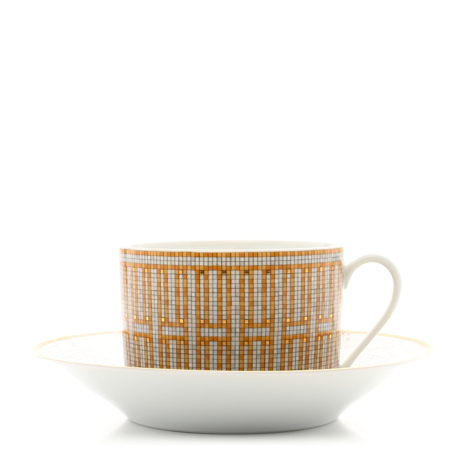 Hermes Porcelain Mosaique Au 24 Gold Breakfast Cup and Saucer 1 of 8