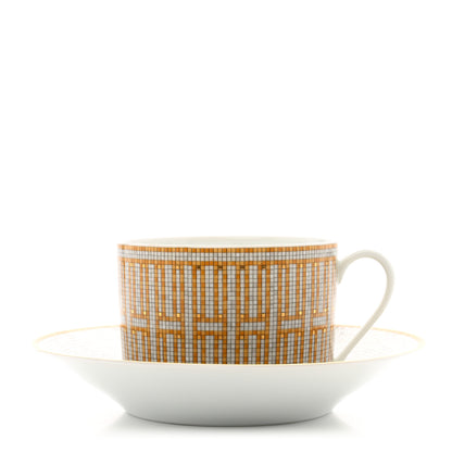 Hermes Porcelain Mosaique Au 24 Gold Breakfast Cup and Saucer 1 of 8