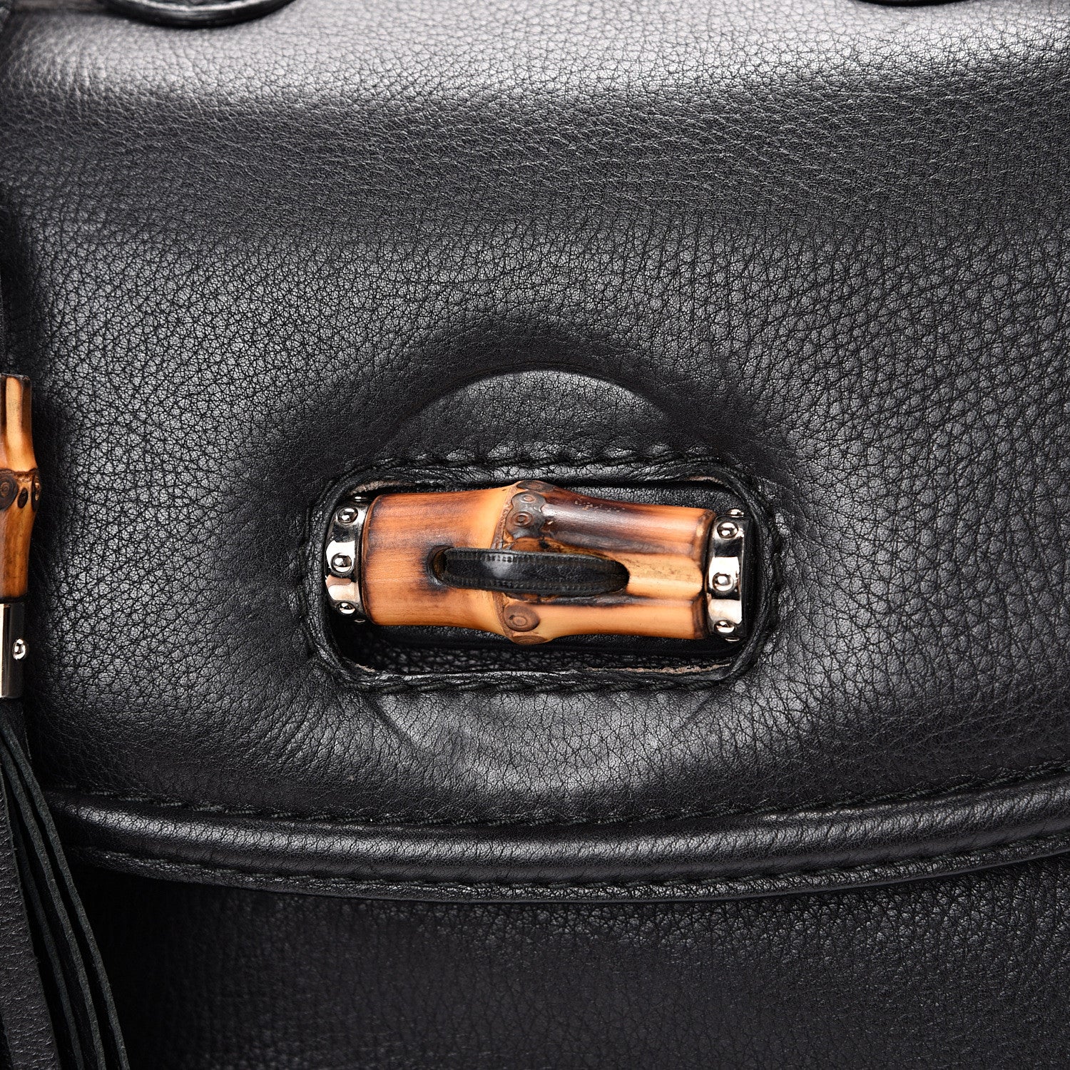 Gucci Calfskin Large New Bamboo Top Handle Bag Black 10 of 16