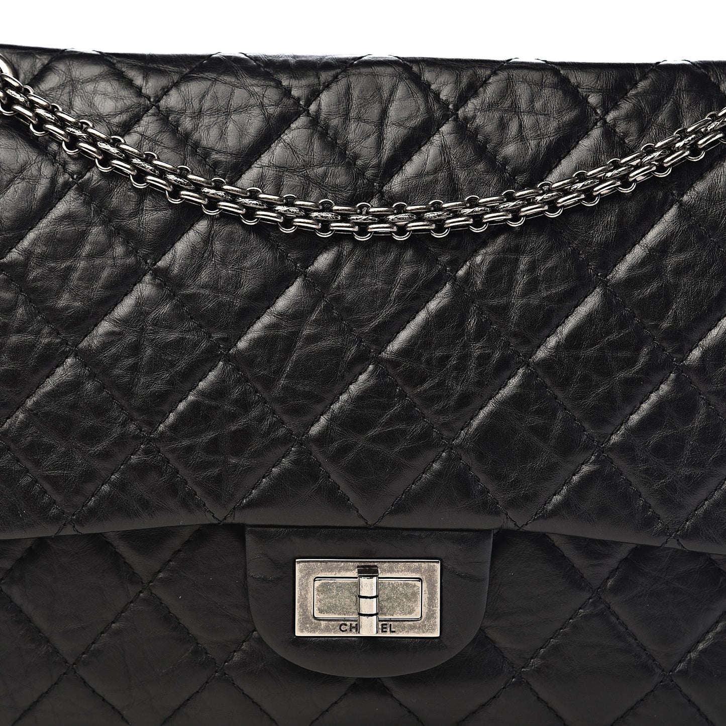 Aged Calfskin Quilted 2.55 Reissue 227 Flap Black